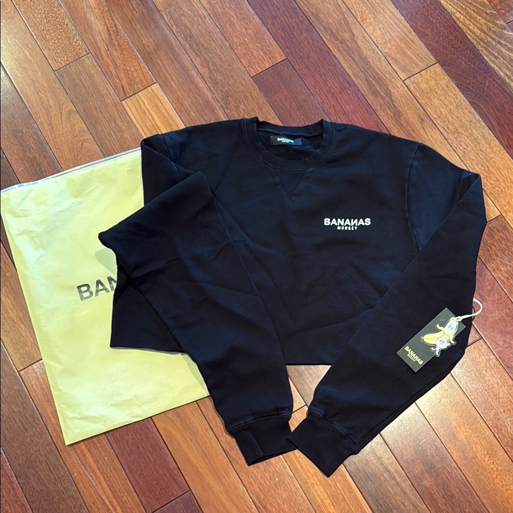 Bananas monkey black crop sweatshirt NWT